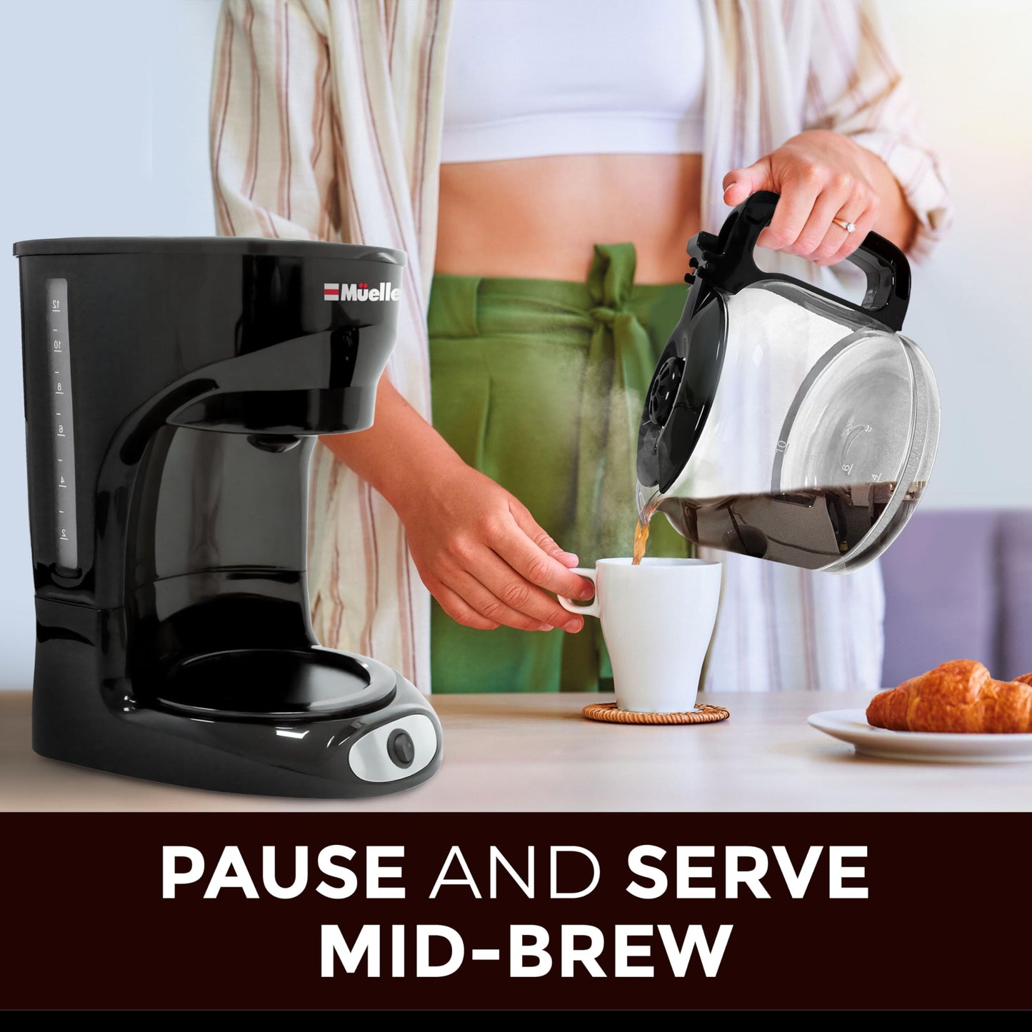 Cafetera de Goteo Mueller Borosilicato Apagado Automático Antigoteo Función Calor 12 Tazas