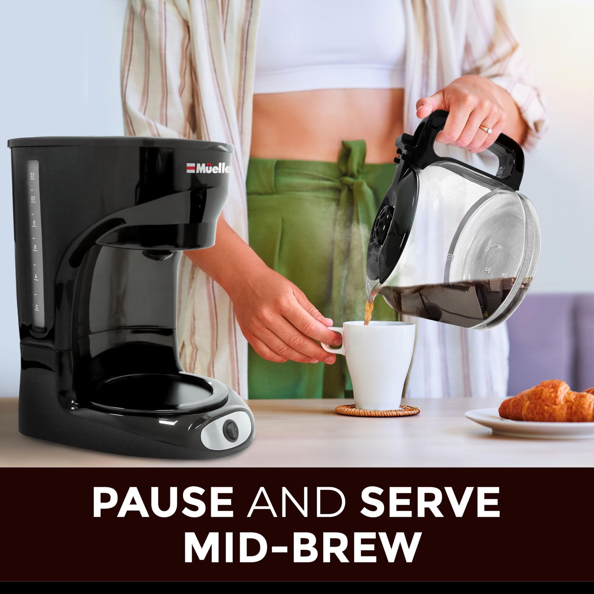 Cafetera de Goteo Mueller Borosilicato Apagado Automático Antigoteo Función Calor 12 Tazas