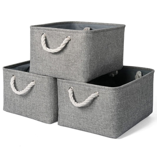 TheWarmHome Contenedores de almacenamiento – 3 cestas de almacenamiento de tela para organizar estantes, cesta grande organizador de clóset para estante del hogar, organización de lavandería para
