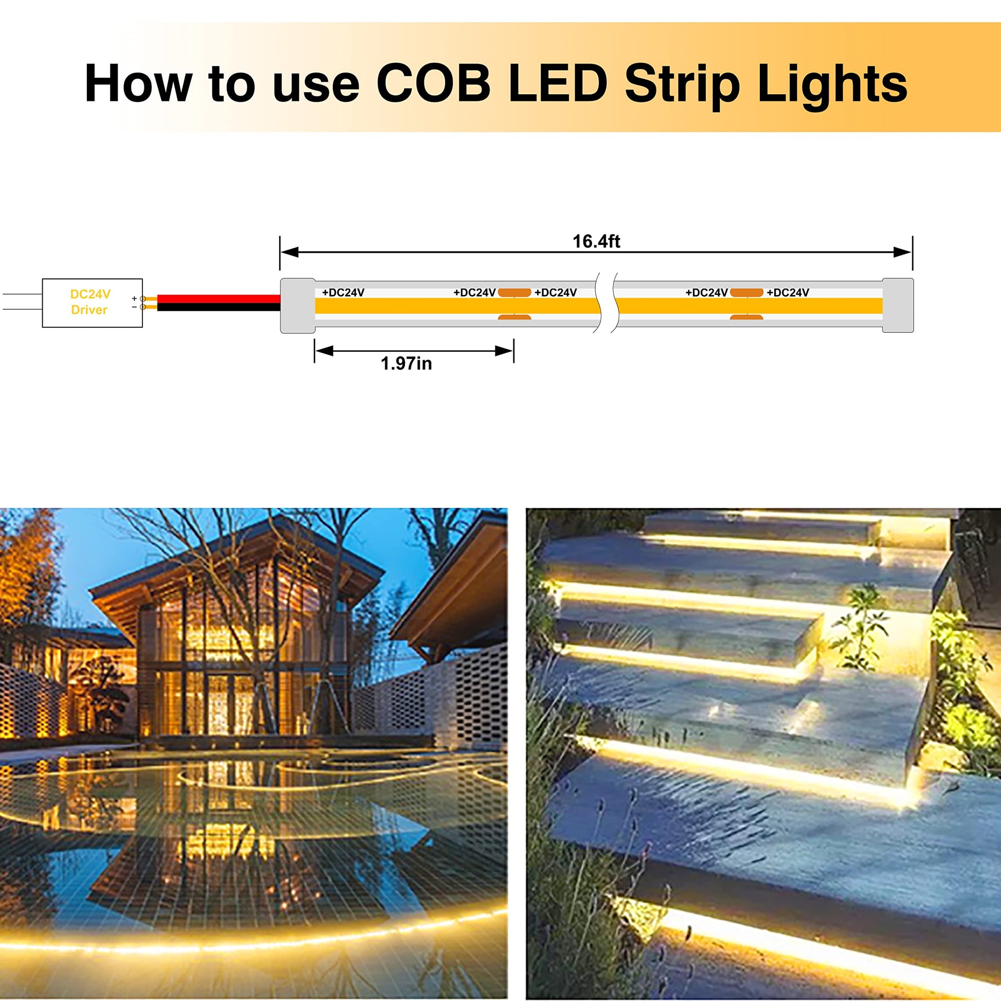 Tira de Luz LED Pandery Blanco Cálido CRI90+ para Baño, Piscina y Jardín