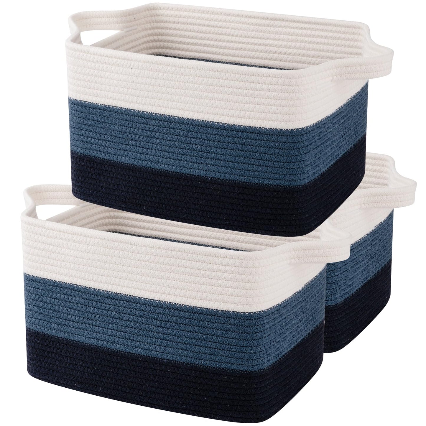 OIAHOMY Cesta de almacenamiento, cestas tejidas para almacenamiento, cesta de cuerda de algodón para juguetes, cestas de toalla para baño, paquete de 3, color azul degradado