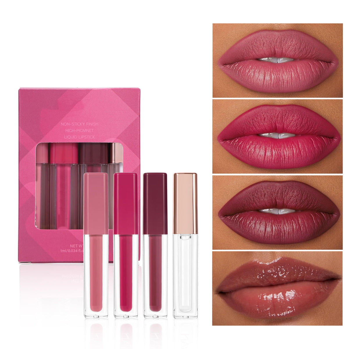 Allphv Set de Labiales Líquidos 4 Piezas- Kit de Maquillaje Diario (A)