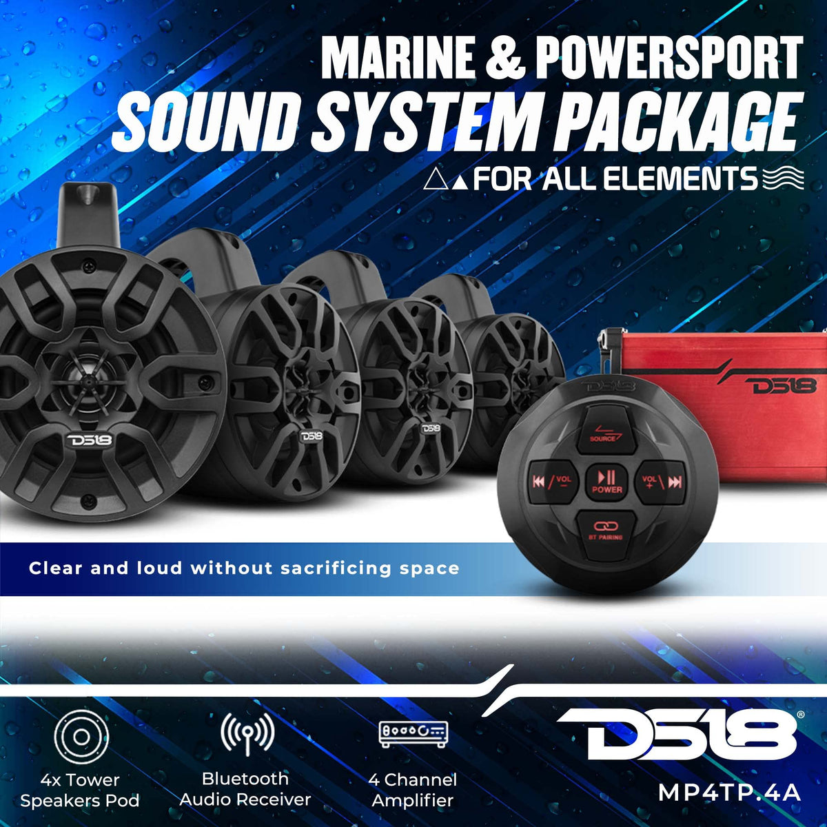 Altavoces de Torre Marina DS18 Bluetooth 4 Pulgadas 600 W con Amplificador y Control Remoto
