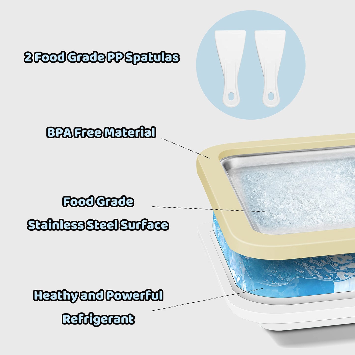Máquina de Helado Enrollada JoyMech Blanca con Sartén de Puntos Dulces para Hacer Helado y Granizados
