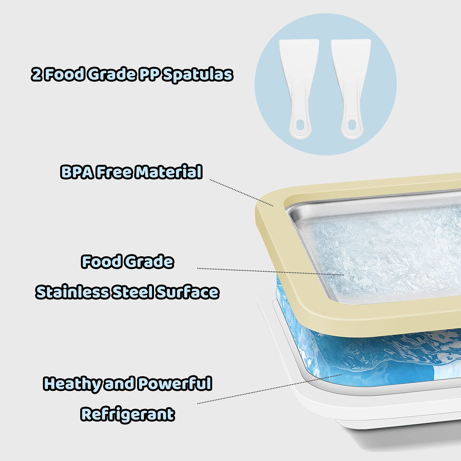 Máquina de Helado Enrollada JoyMech Blanca con Sartén de Puntos Dulces para Hacer Helado y Granizados