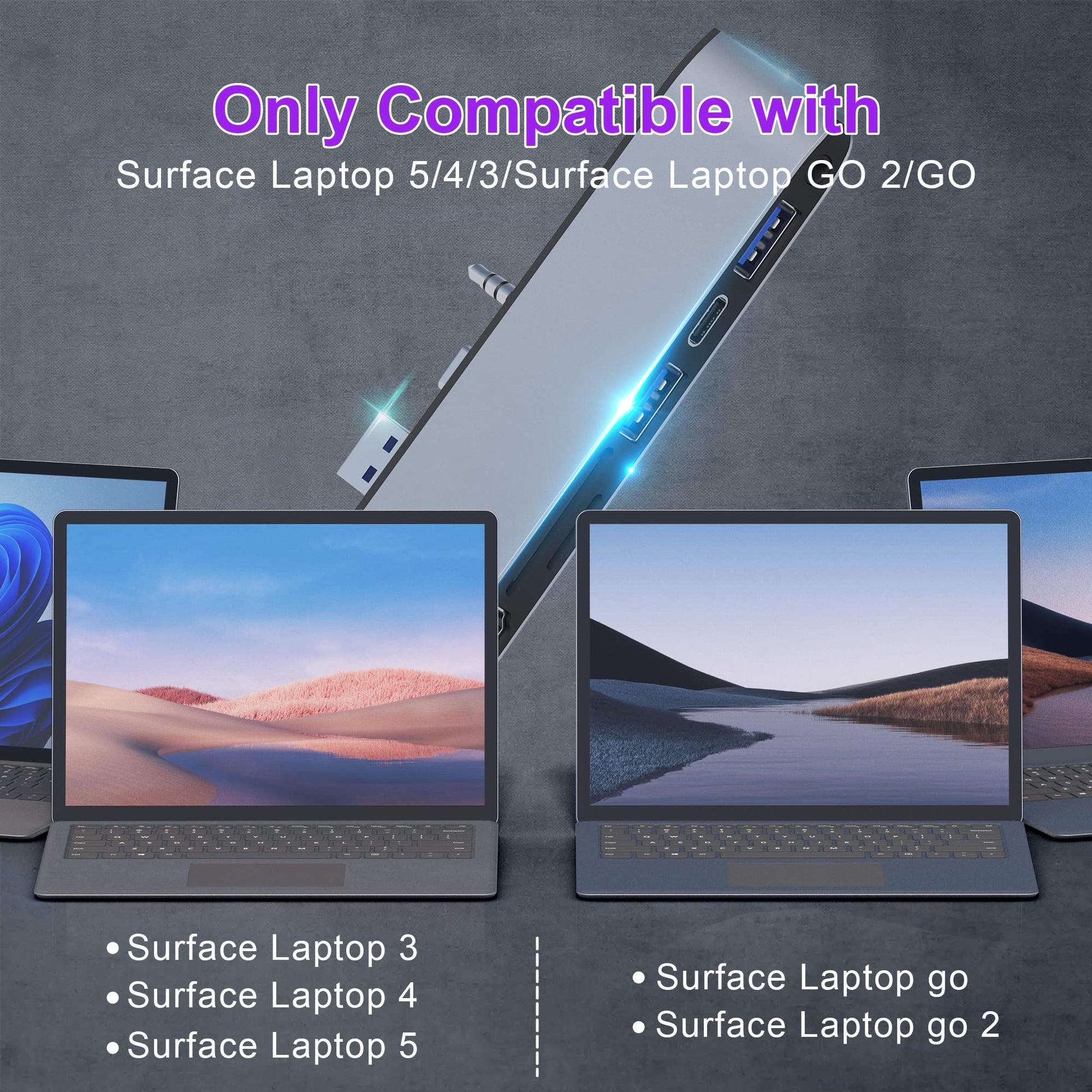 Estación de Acoplamiento para Surface Laptop con HDMI 4K, USB 3.0 y USB-C