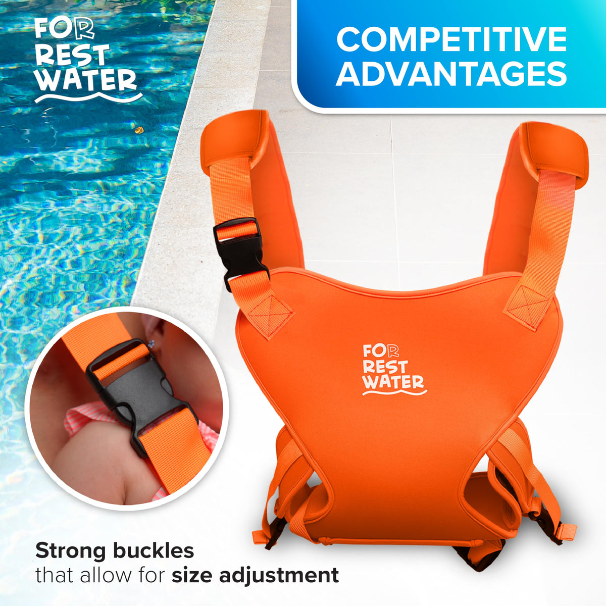 Portabebés para agua de descanso – Eslinga ergonómica de neopreno de alta calidad para diversión en agua y tierra cálida y segura (4-24 meses) – Arnés ajustable para bebés y niños pequeños (Orange)