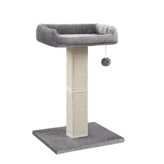 Feandrea Rascador para Gatos, Árbol para Gatos, Altura de 68 cm, Poste de Rascado con Plataforma, Poste de Sisal, con Pompón, Gris Claro MPCA022W01