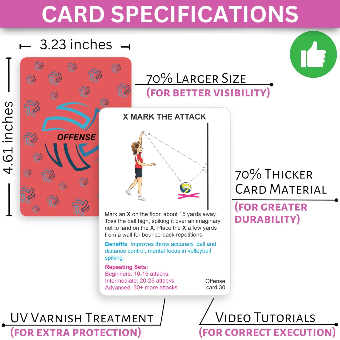 Tarjetas de Entrenamiento de Voleibol OVANTO a Todo Color Mesa de Trabajo Revestida Mediano para Jóvenes