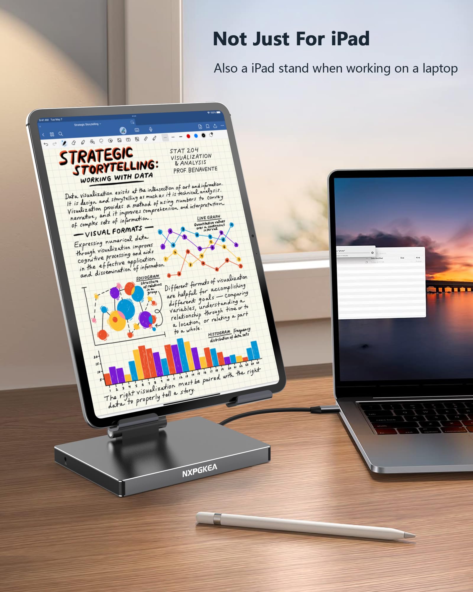 iPad Pro USB C Hub Stand, 9-in-1 Adapter for iPad Pro M4 M2 13 12.9 11 Inch Docking Station Foldable with 4K 60Hz HDMI, RJ45 Gigabit Ethernet, SD/TF Card Reader, 3 USB 3.0, 3.5 mm Audio, iPad Air