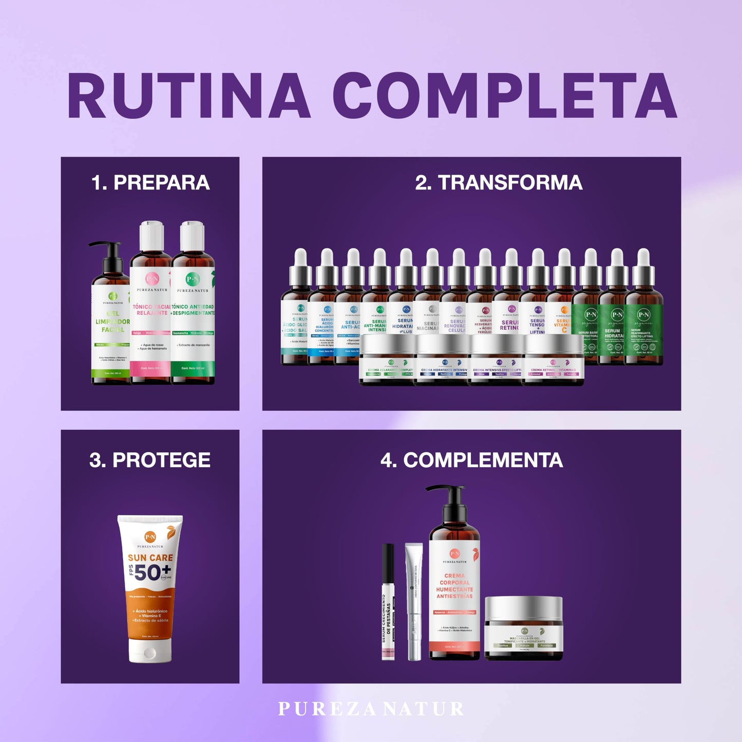 PUREZA NATUR Pack Tensor + Lifting serum tensor y crema lifting intensiva | Paquete completo de suero 50ml + crema 50g para el cuidado de la piel, hidratación y rejuvenecimiento (Pack Tensor Lifting)
