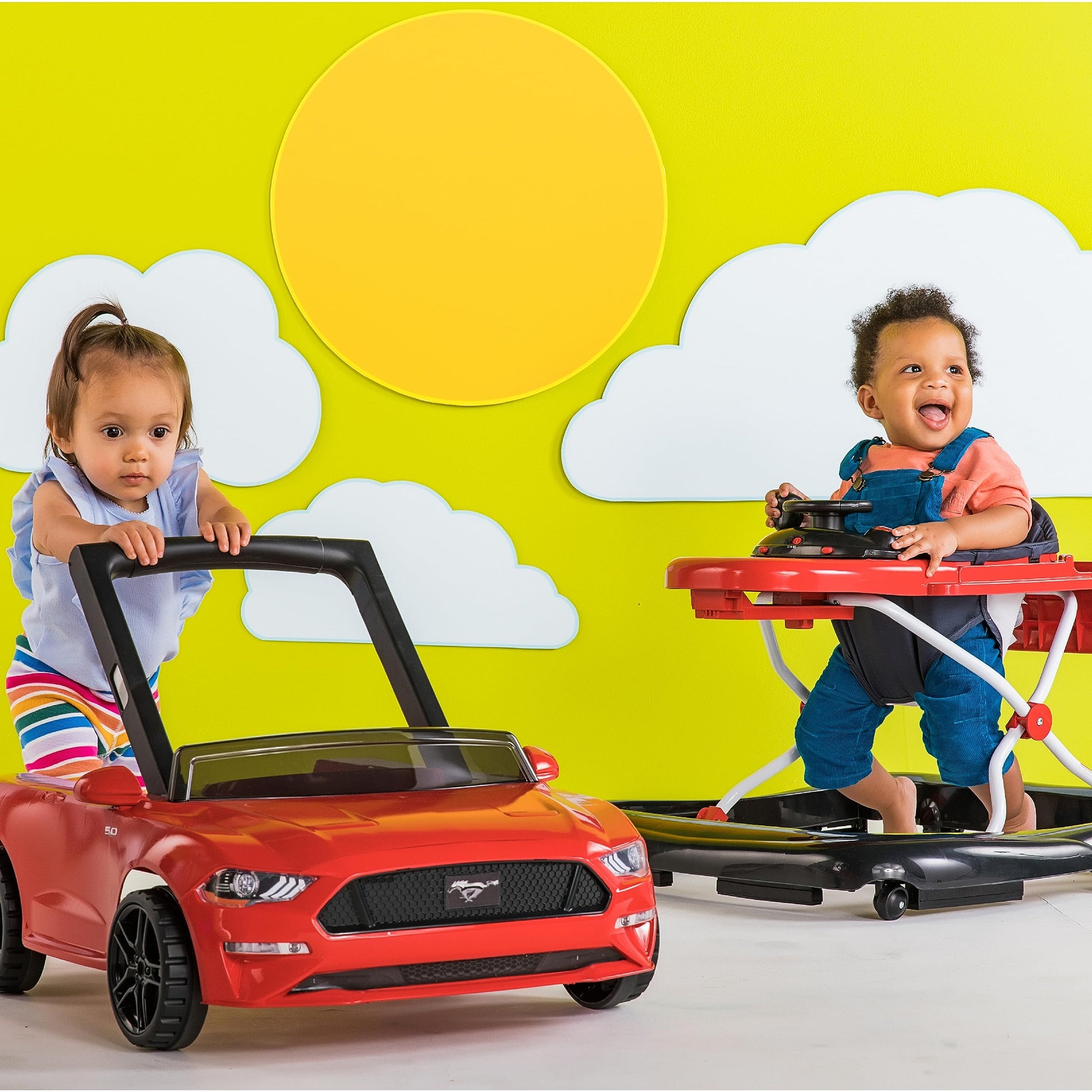 Bright Starts 3 Ways To Play Walker - Ford Mustang, Ages 6 Months +, Red