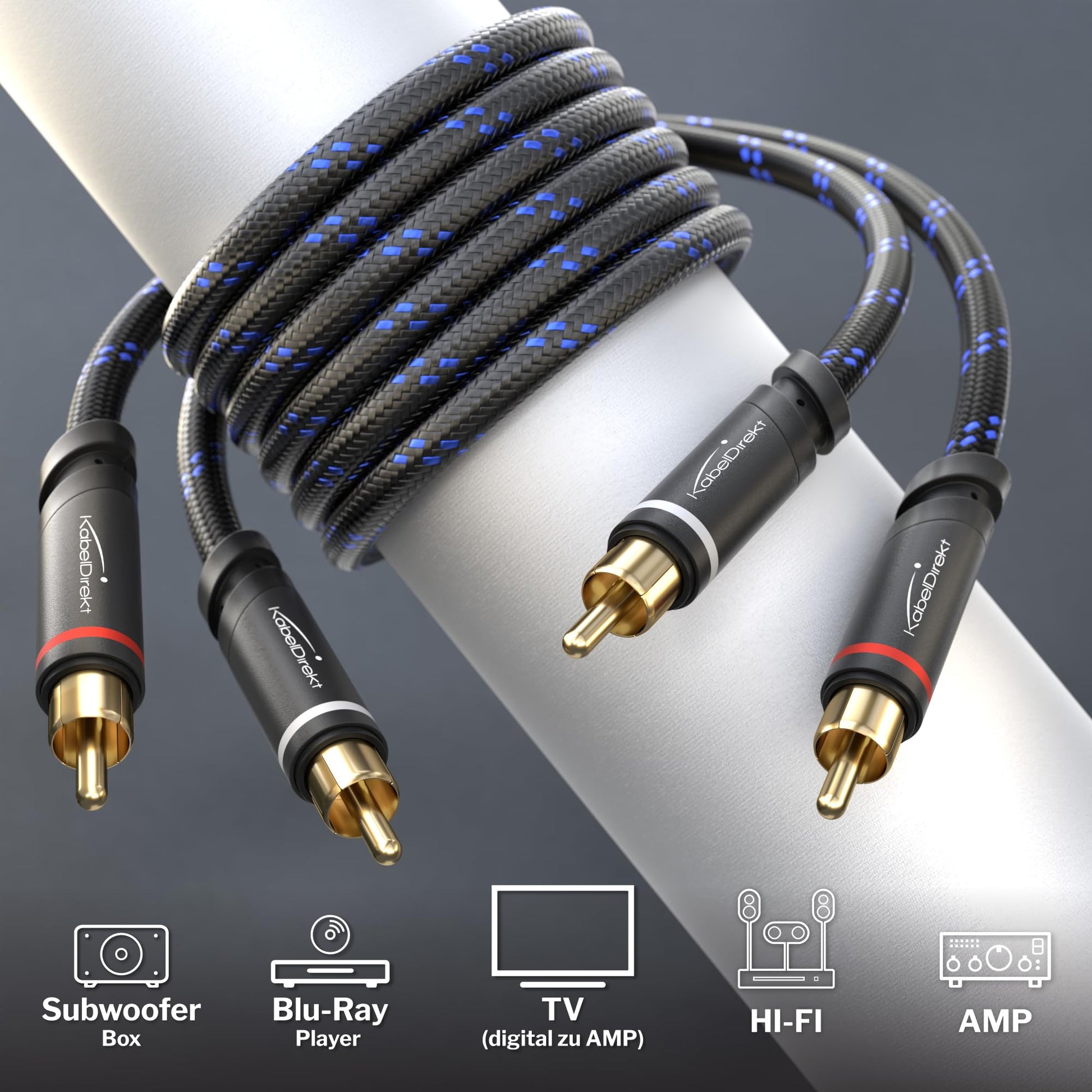KabelDirekt – Cable audio estéreo – 9ft/3m – 2×2 RCA, trenzado
