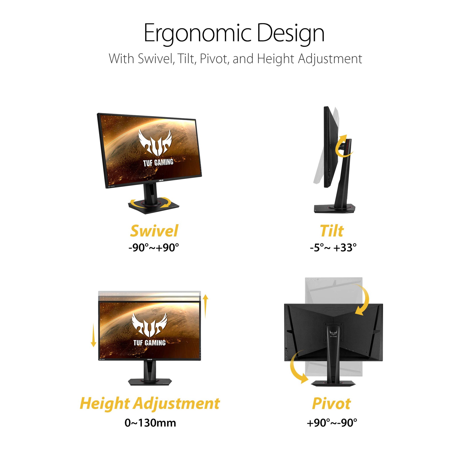 Asus Monitor Gamer 27" TUF Gaming VG27AQ, HDR, WQHD (2560x1440), IPS, 165Hz, Extreme Low Motion Blur Sync Compatible con G-SYNC, Adaptive-Sync, 1ms