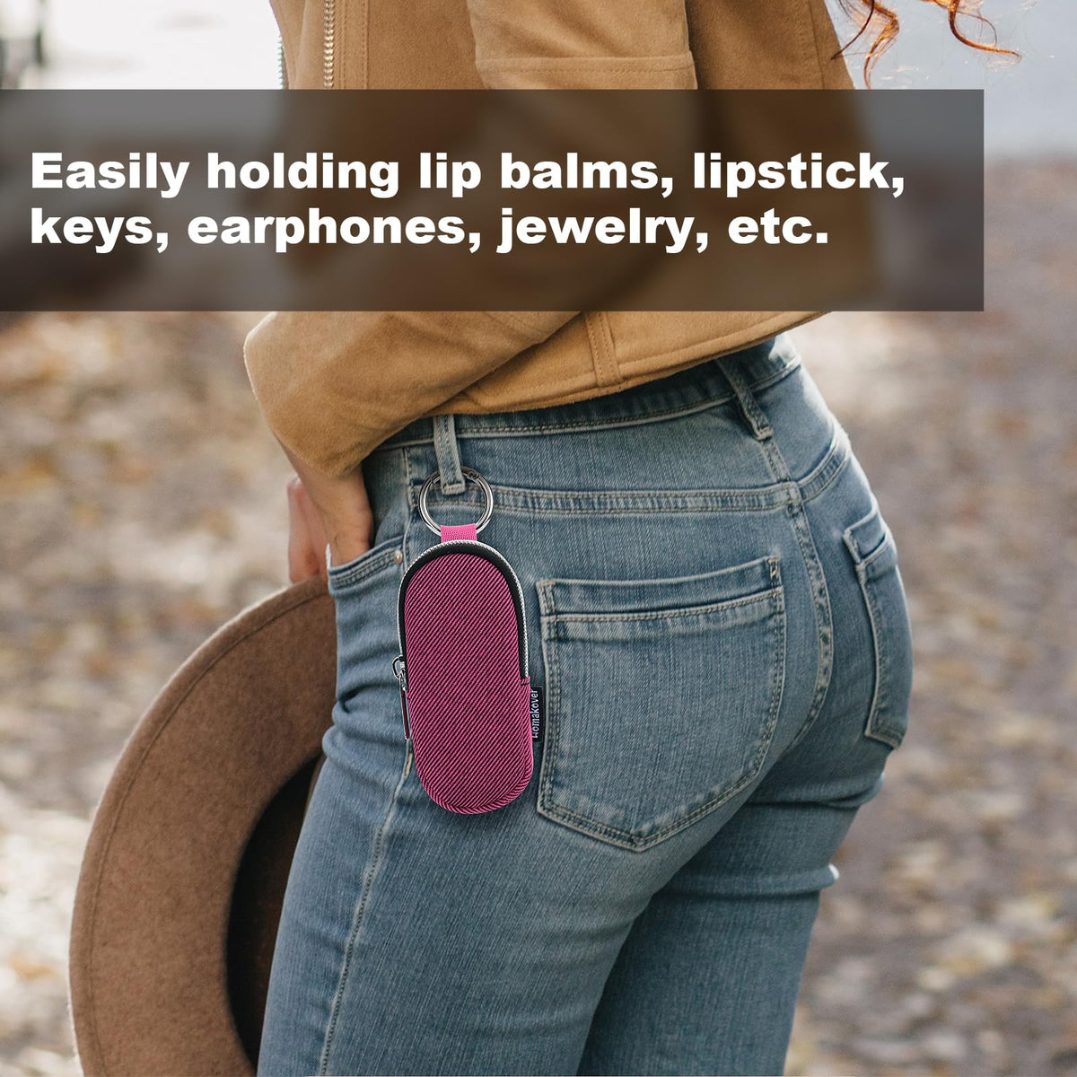 Estuche Organizador Portátil para Bálsamo Labial con Llavero, Bolsa de Almacenamiento para Lápiz Labial de Viaje, Organizador de Cosméticos Pequeño Impermeable, Funda Protectora Anti-Pérdida para