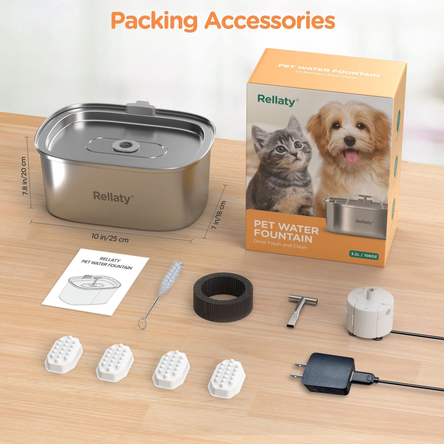 Fuente de Agua Automática Rellaty 3,2L con Filtros para Gatos y Perros en Interior