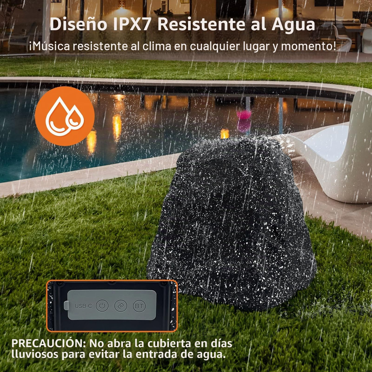 Altavoces STUDIOFINIX Roca Inalámbricos Bluetooth 5.3 Impermeables Solares 6.5 Pulgadas 200W para Jardín y Piscina