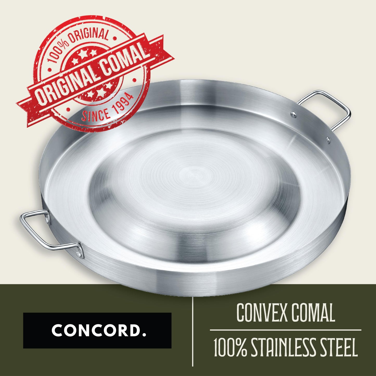 Concord - Coza de Comal convexa grande de acero inoxidable, 21.25 pulgadas (21.25)