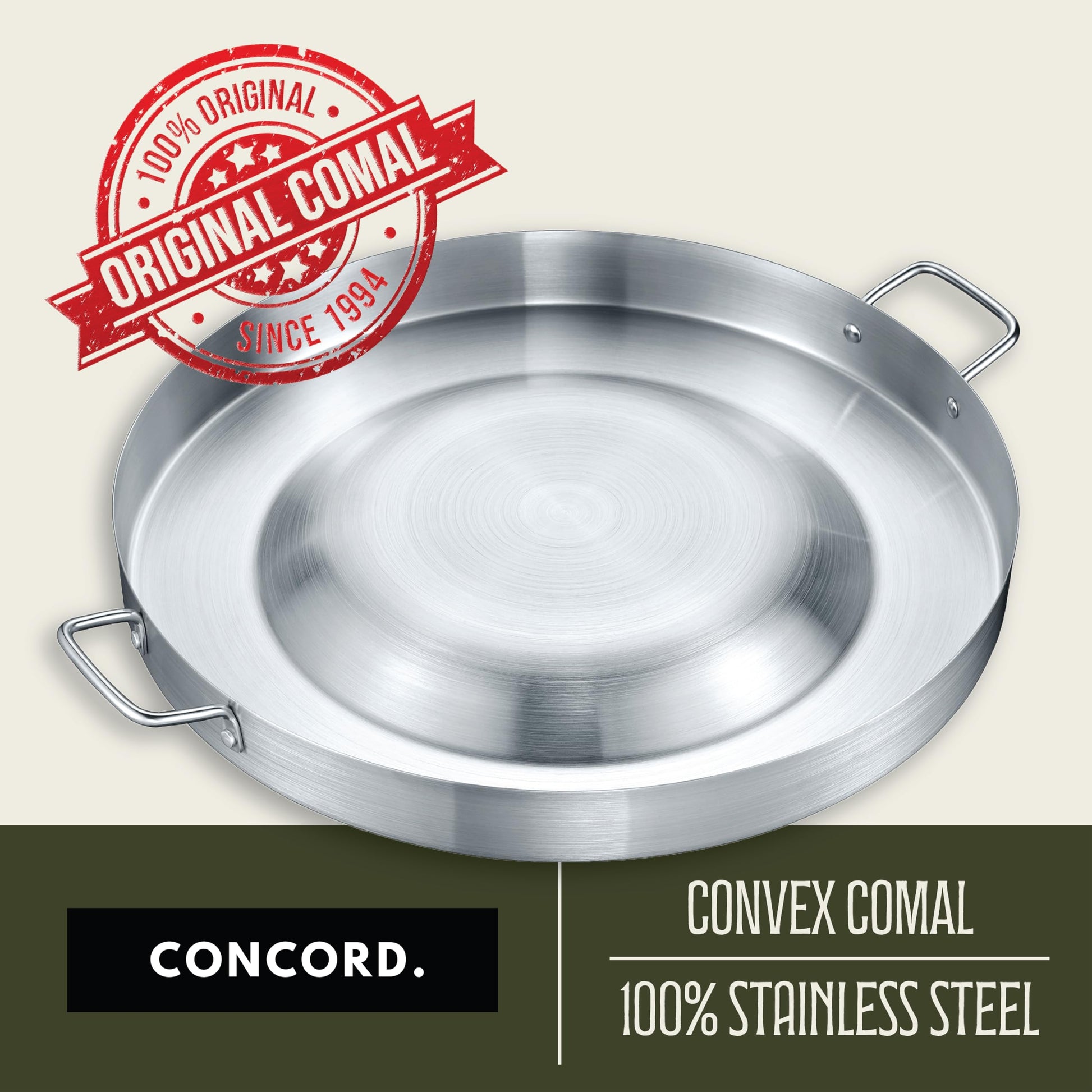 Concord - Coza de Comal convexa grande de acero inoxidable, 21.25 pulgadas (21.25)