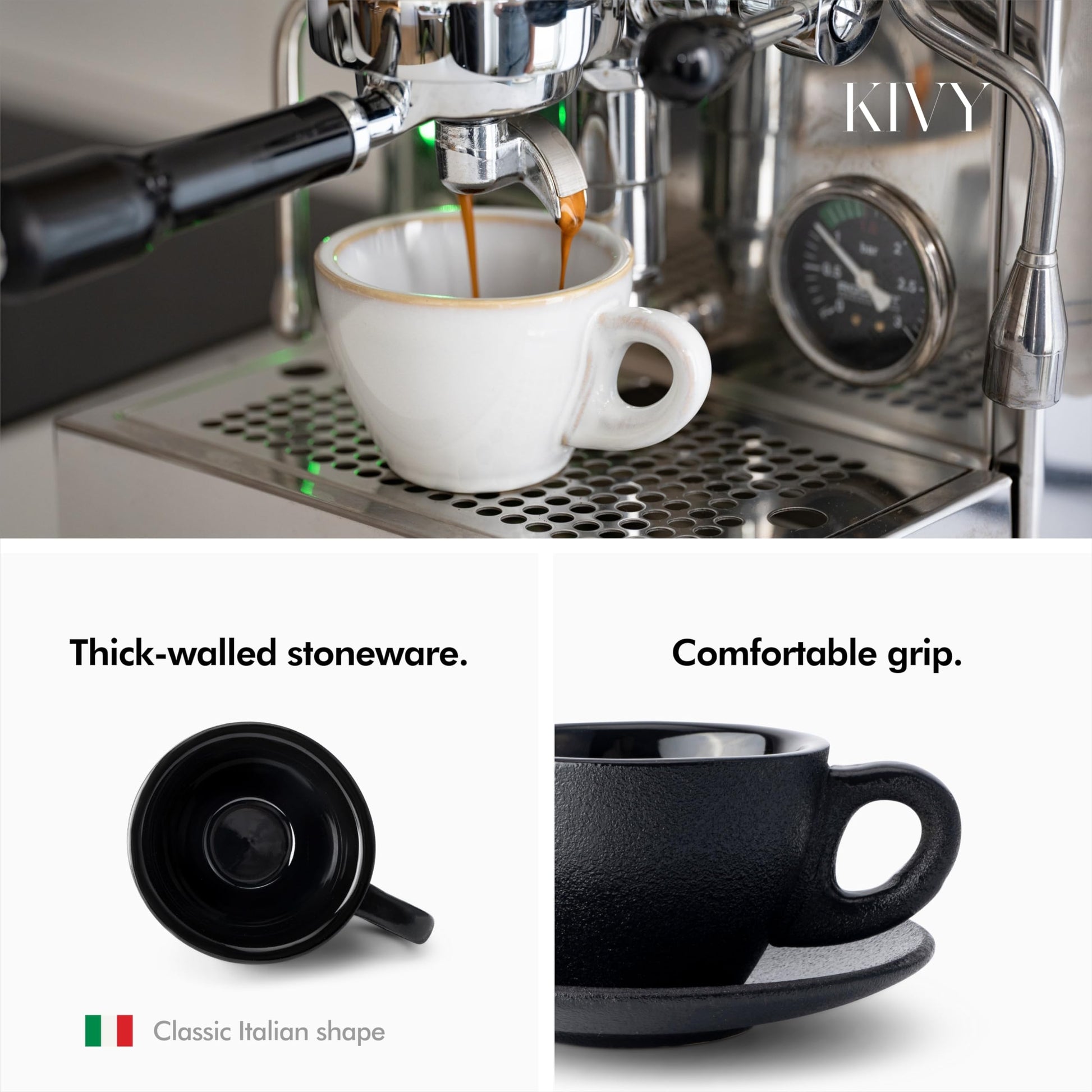 KIVY - Juego de 4 tazas de capuchino, color negro
