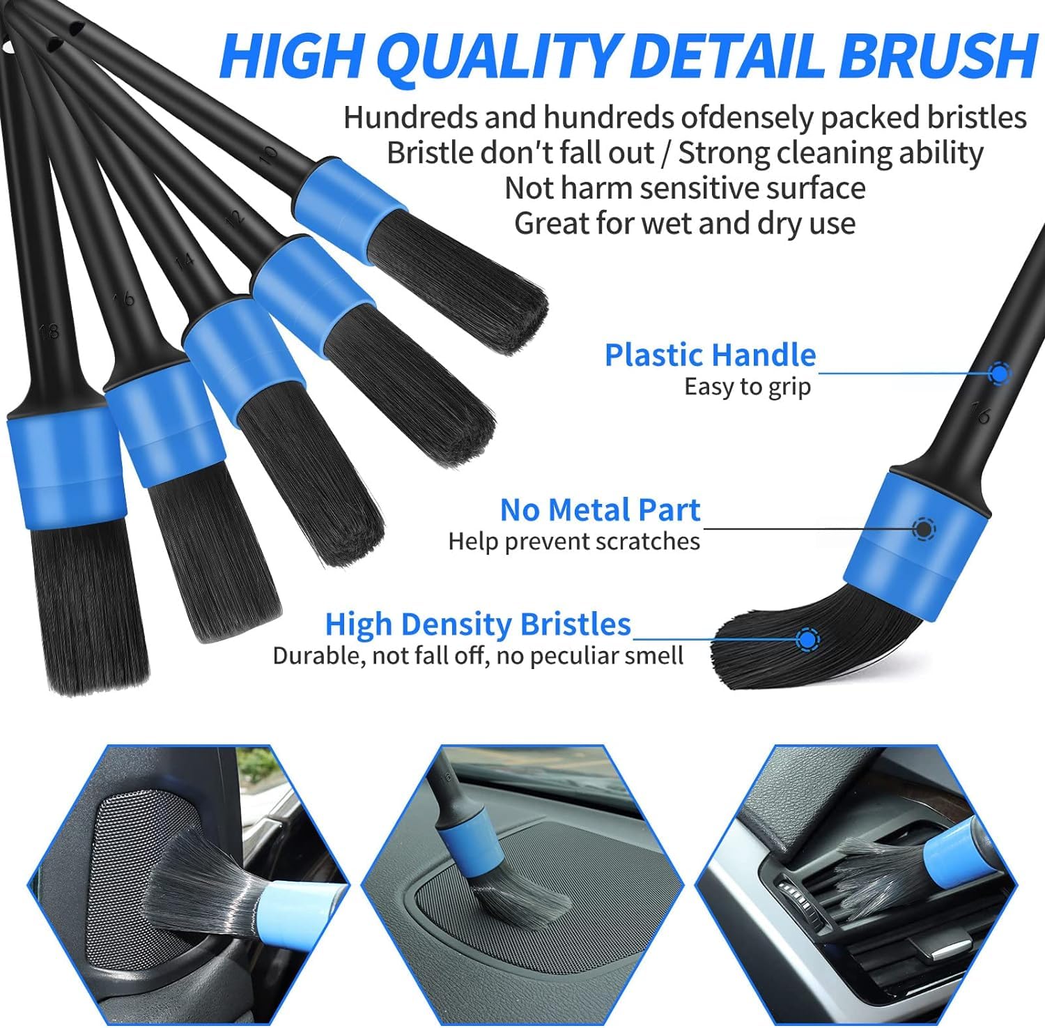 CYANBAMBOO 17 piezas kit de detalles de coche, kit de limpieza de coche con aspiradora de mano de alta potencia, juego de cepillos de detalles, herramienta de limpieza de parabrisas, toallas de