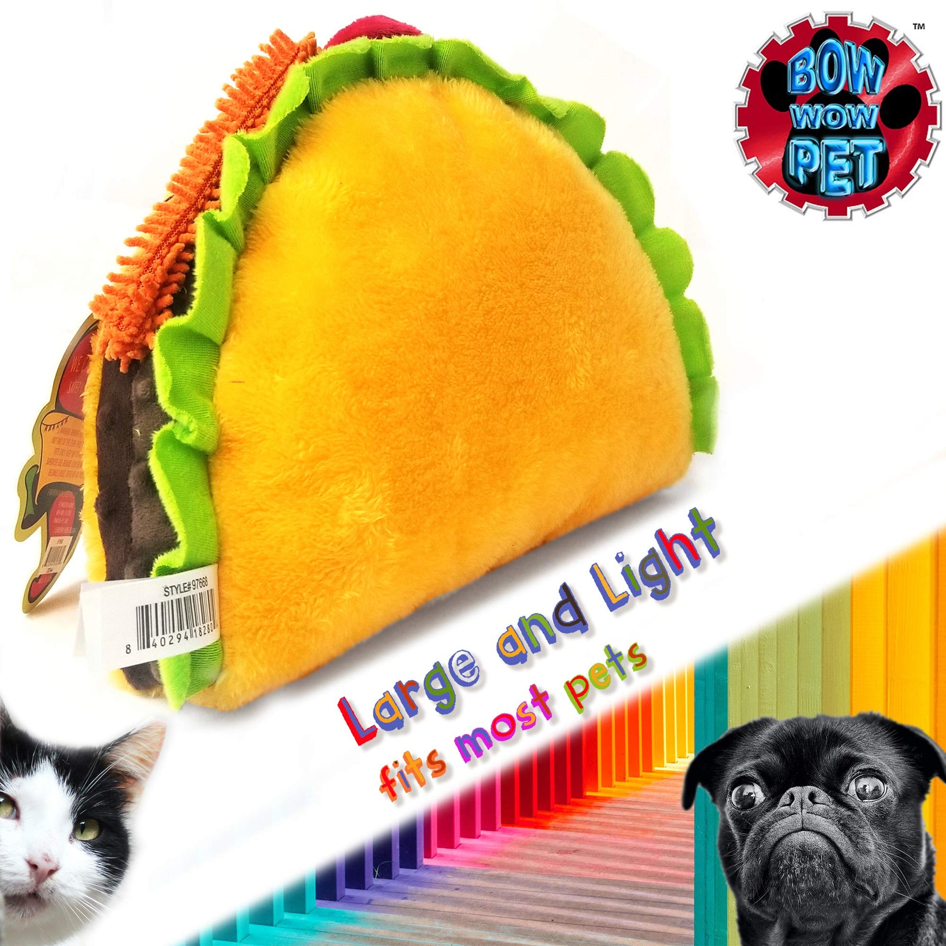 Bow Wow Taco Comida Perro Juguete chirriante de Felpa de una Pieza Dientes de Mascota Juguete
