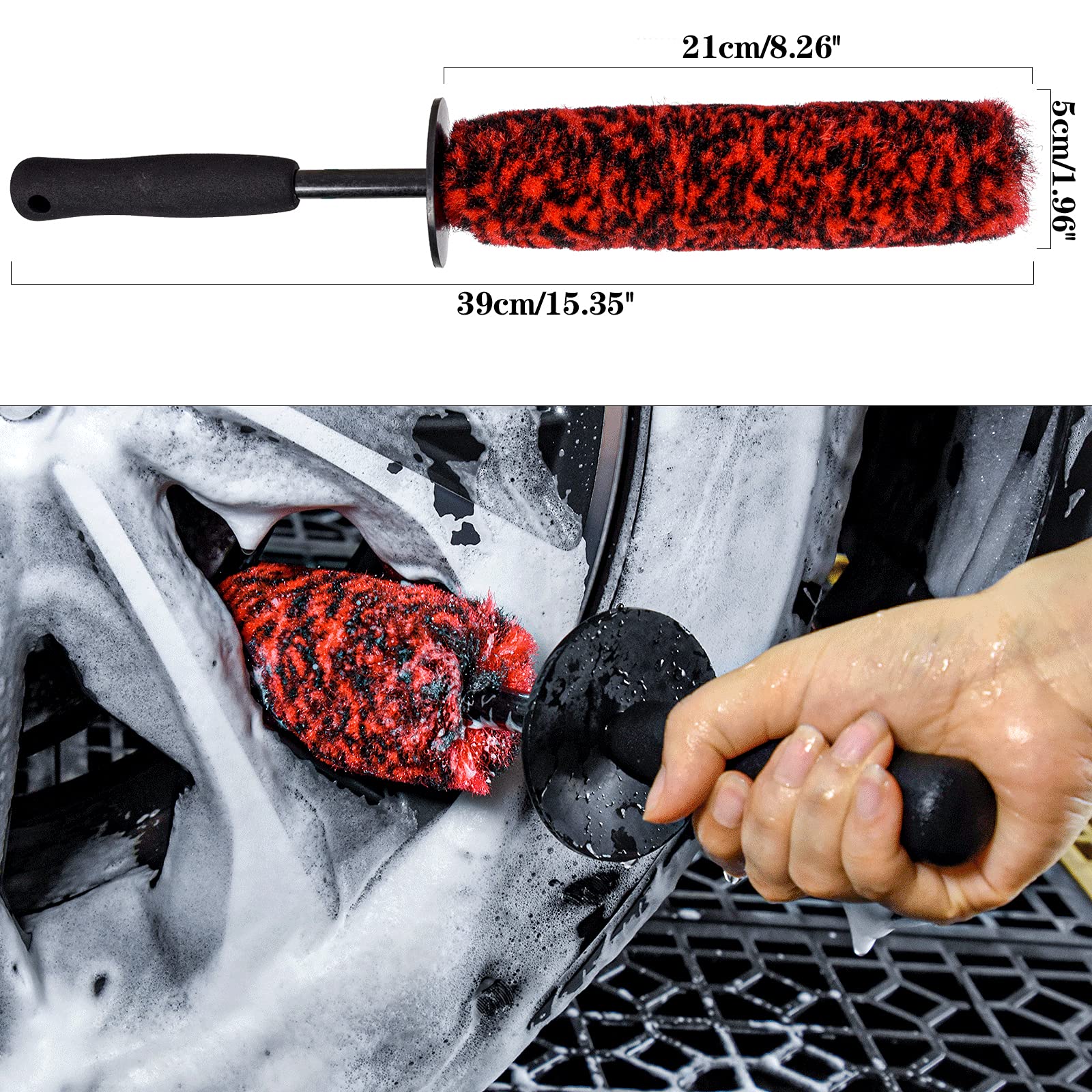 bzczh - Juego de 3 cepillos suaves para ruedas de limpieza, 1 cepillo para polvo sintético suave para llantas de coche, 1 cepillo para polvo de limpieza de mango largo y 1 cepillo para polvo de detalles de coche, rueda sucia limpia..