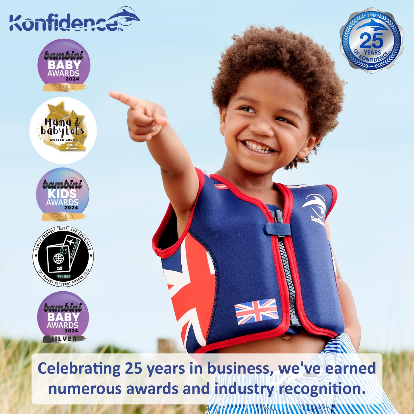 Konfidence - Chaleco de natación premium para niños | Flotabilidad ajustable | Cumple con la CE | Aprobado por la escuela de natación | Más de 25 años de experiencia | UK Company (Hamptons Navy