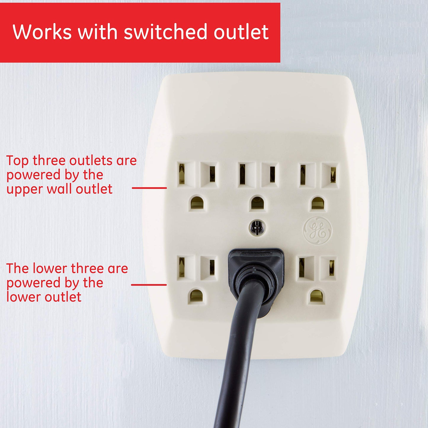GE Adaptador de Tierra para pared con 6 enchufes Ivory