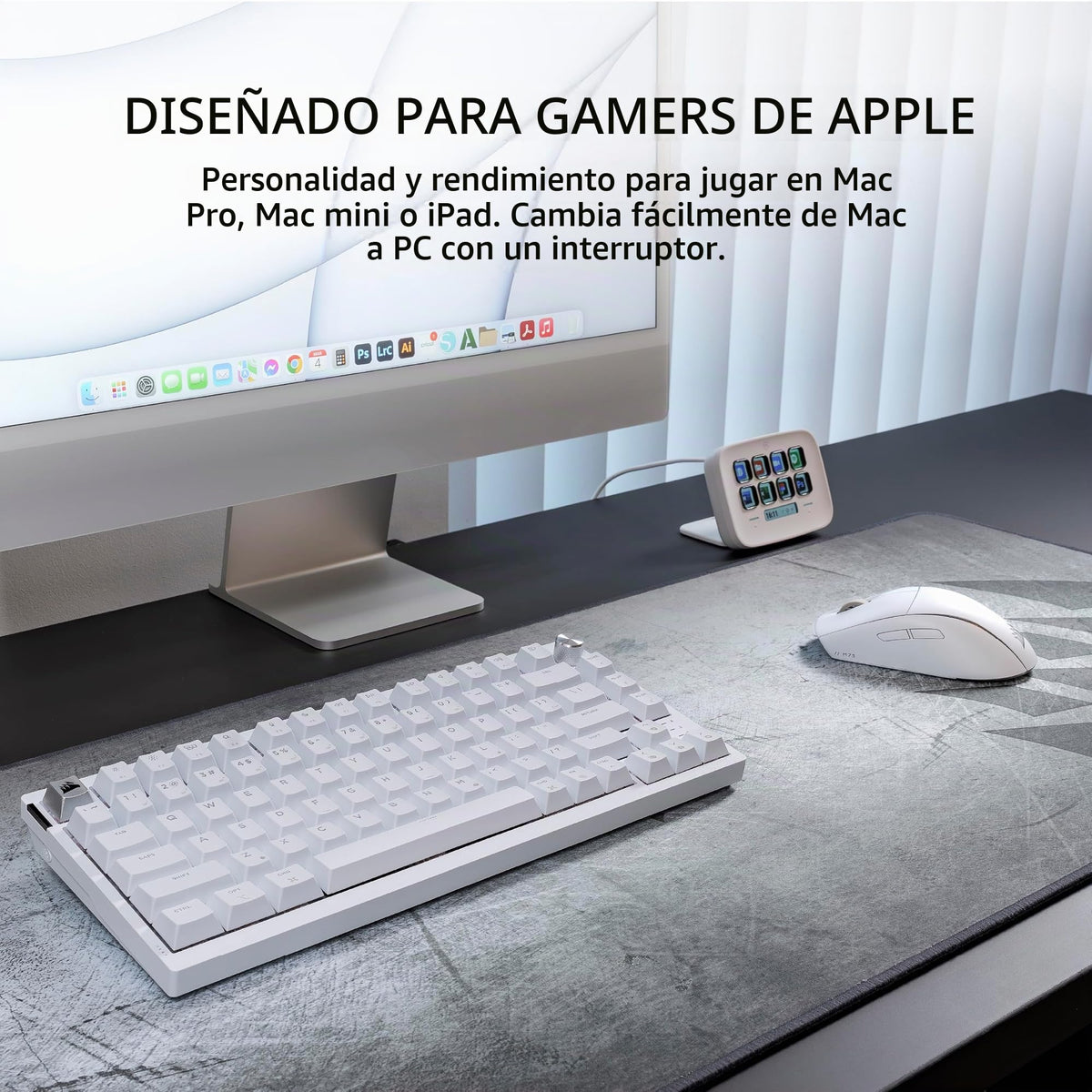 Teclado mecánico inalámbrico Corsair K65 blanco RGB intercambiable para Mac y iPad