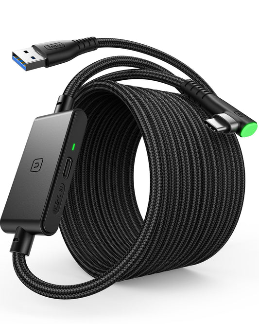 INIU - Cable de enlace de 16 pies compatible con Meta Oculus Quest 2 Pico accesorios y juegos de PC Steam VR, cable de transferencia de datos USB 3.0 tipo C, puerto de carga USB C separado para auriculares VR