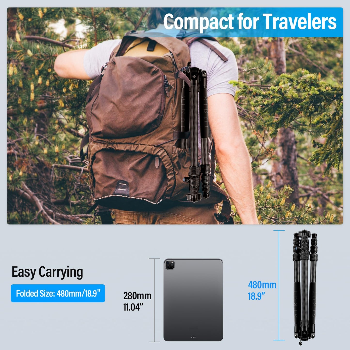 Trípode de Fibra de Carbono SIRUI Negro con Monopié Desmontable y Rótula de Bola Panorámica para Arca