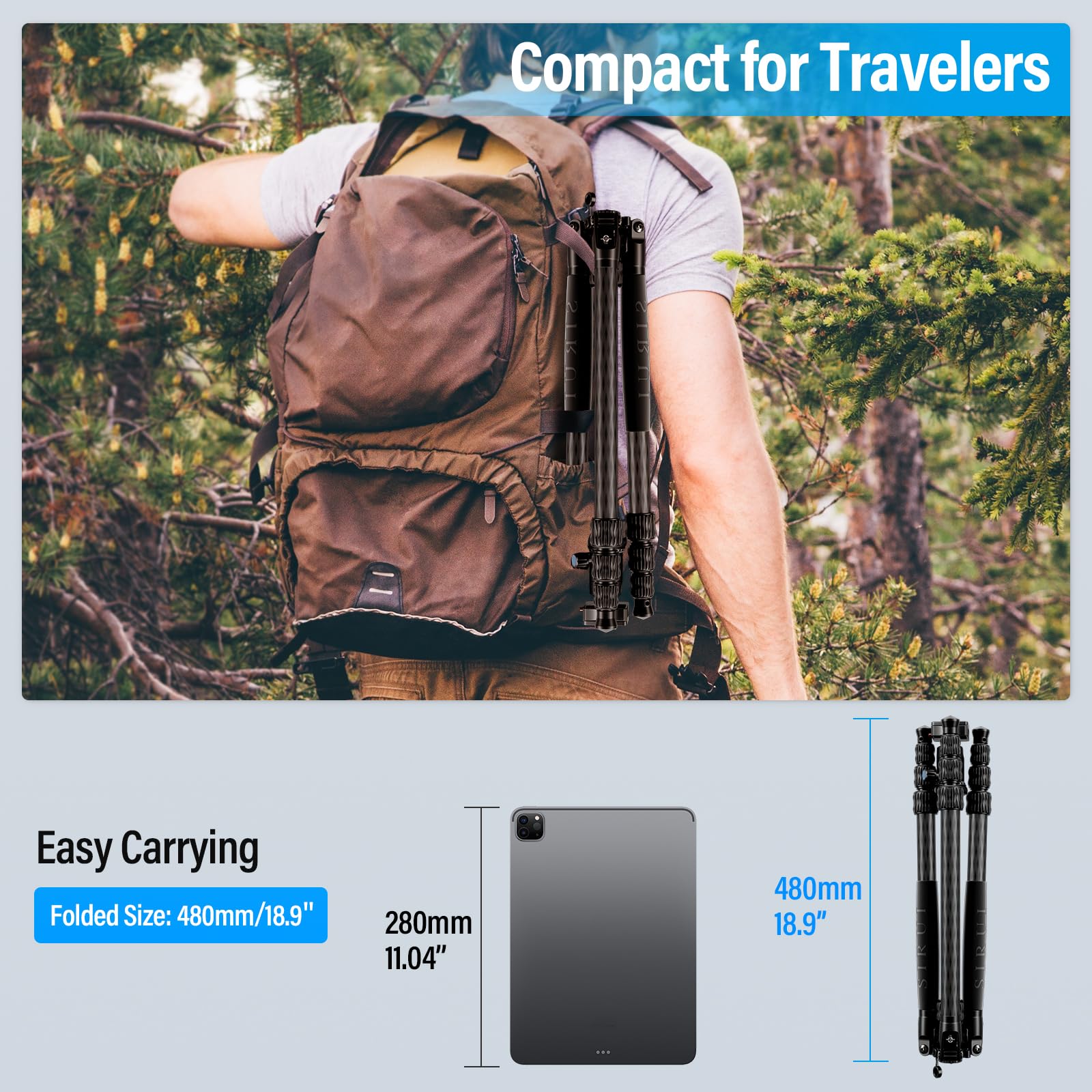 Trípode de Fibra de Carbono SIRUI Negro con Monopié Desmontable y Rótula de Bola Panorámica para Arca