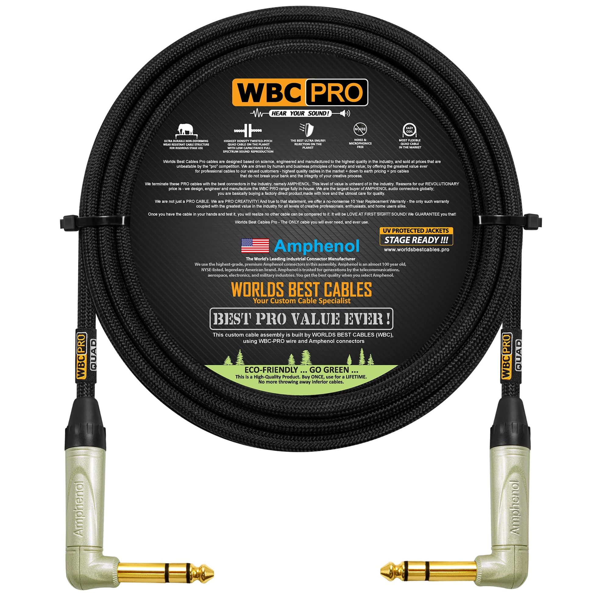Cable Stereo Star-Quad WBC-PRO Negro Ultra Silencioso Flexible con Conectores Amphenol Oro