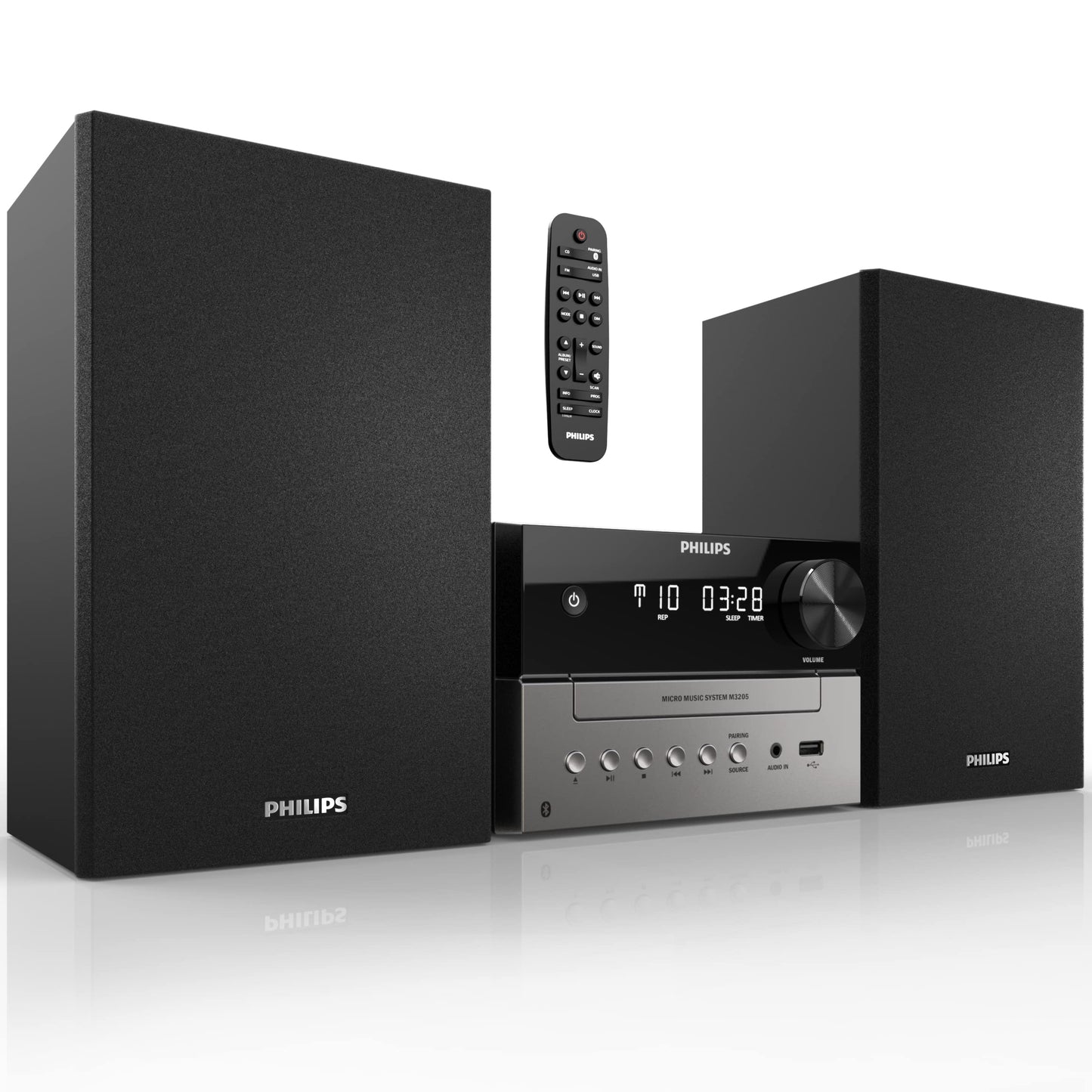 PHILIPS Sistema estéreo Bluetooth para el hogar con Reproductor de CD, transmisión inalámbrica, MP3, USB, Entrada de Audio, Radio FM, 15 W, Sistema de Sonido Micro música