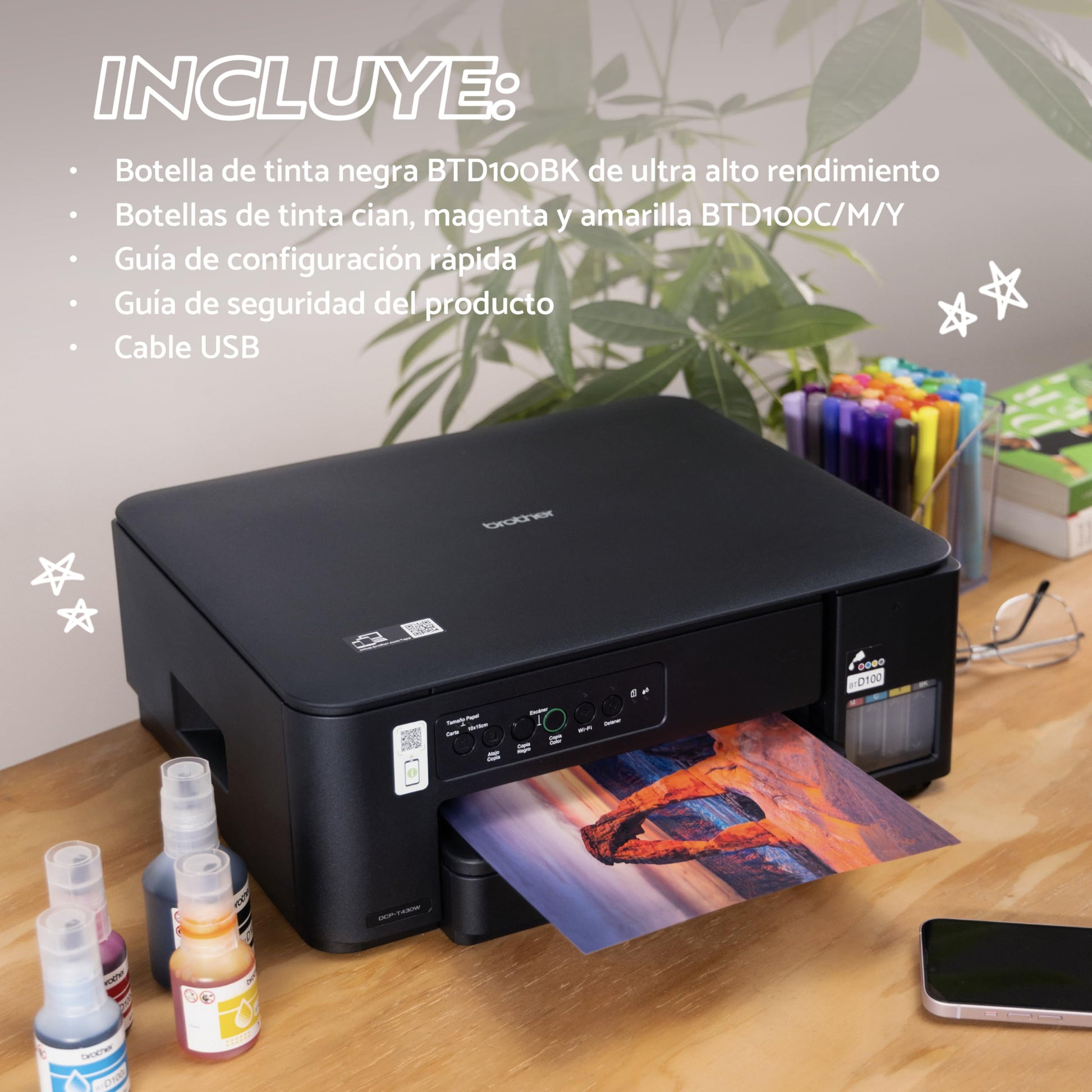 Brother Impresora Multifuncional 3 en 1 de Inyección de Tinta a Color DCPT430W | Tecnología InkBenefit Tank,Impresión Wi-Fi 5GHz,Tinta Recargable | Impresión 7,500 Págs.en Negro y 5,000 Págs.en Color
