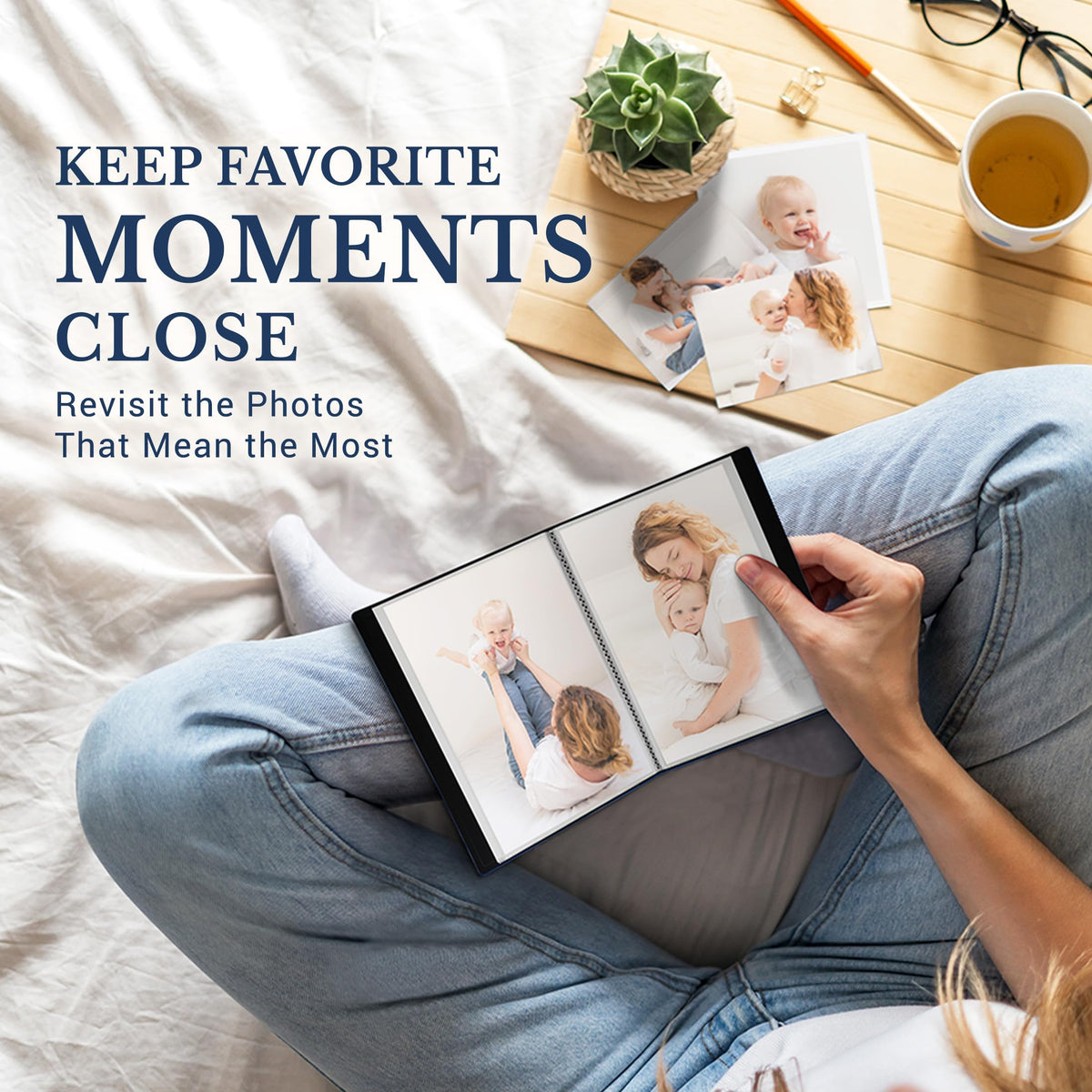 Álbum de Fotos CRANBURY Azul de 4 x 6 con Cobertura Personalizable, Paquete de 2 Libros, 24 Bolsillos para 48 Imágenes