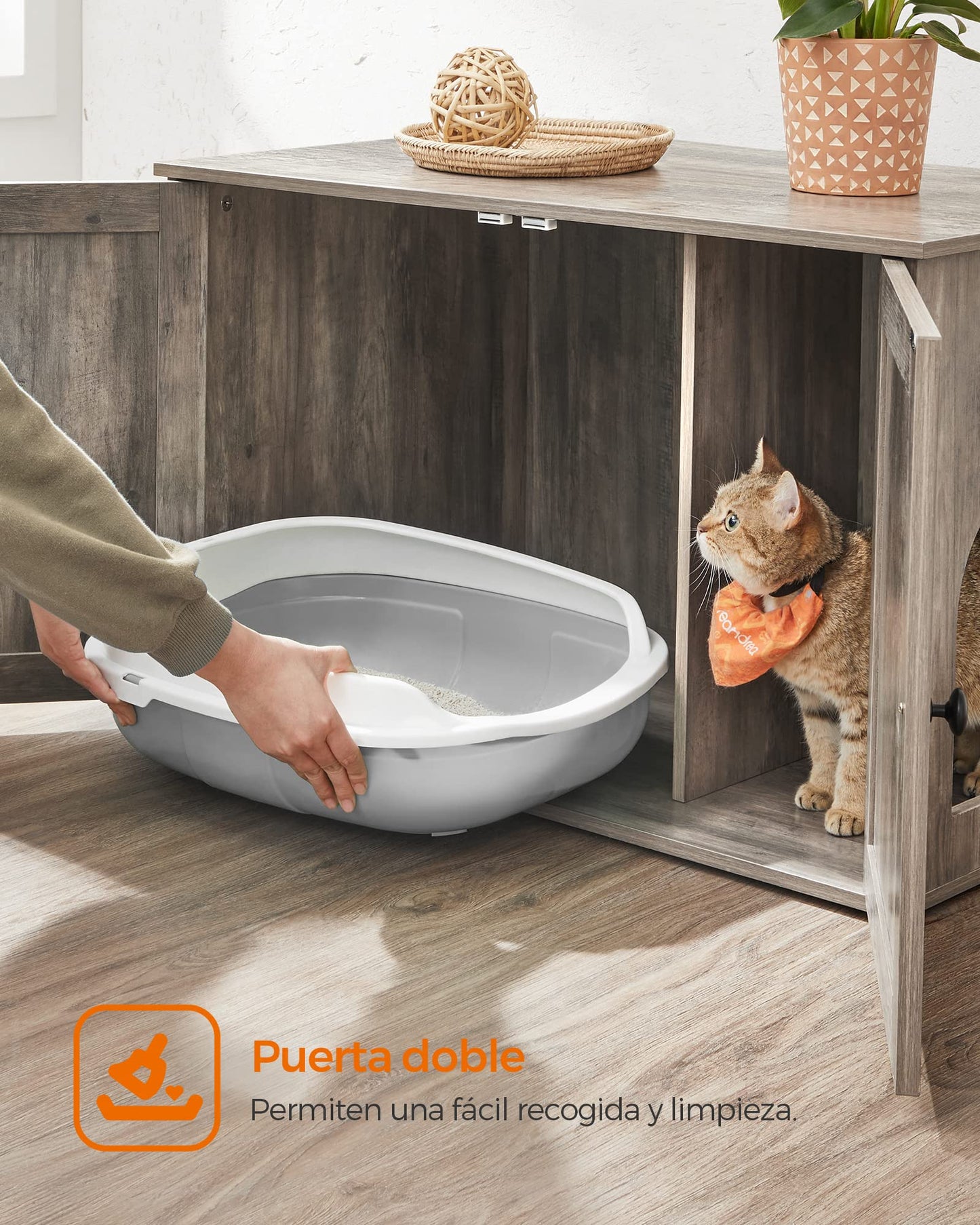 Arenero para Gatos Feandrea Greige con Separador Extraíble