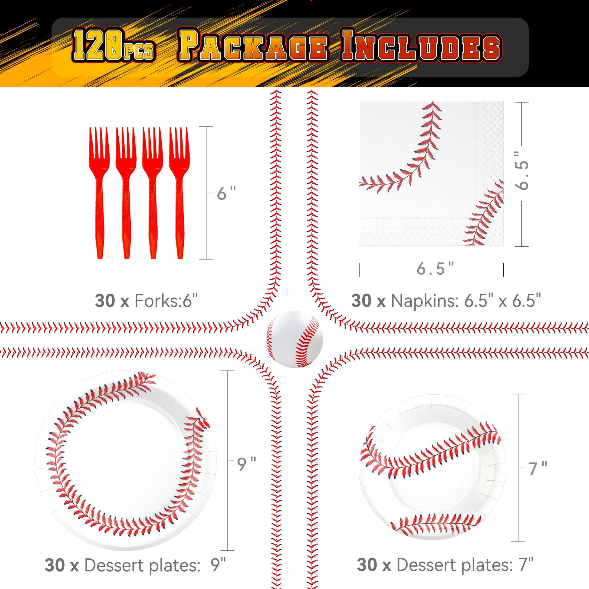 LMJUNZZ 120 Pcs Baseball Party Supplies Bundle Paper Plates Napkins Baseballs Party Birthday Decorations Baseball Tableware For Kids Serves 30
