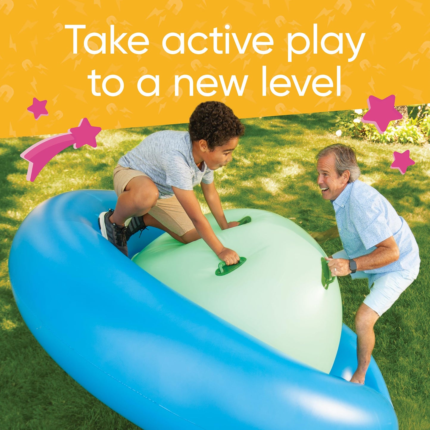 Hearthsong - Balancín inflable de 8 pies con 6 asas, equipo de juego divertido para niños, juguete gigante para actividades de juego al aire última intervensión para niños y niñas a partir de 5 años