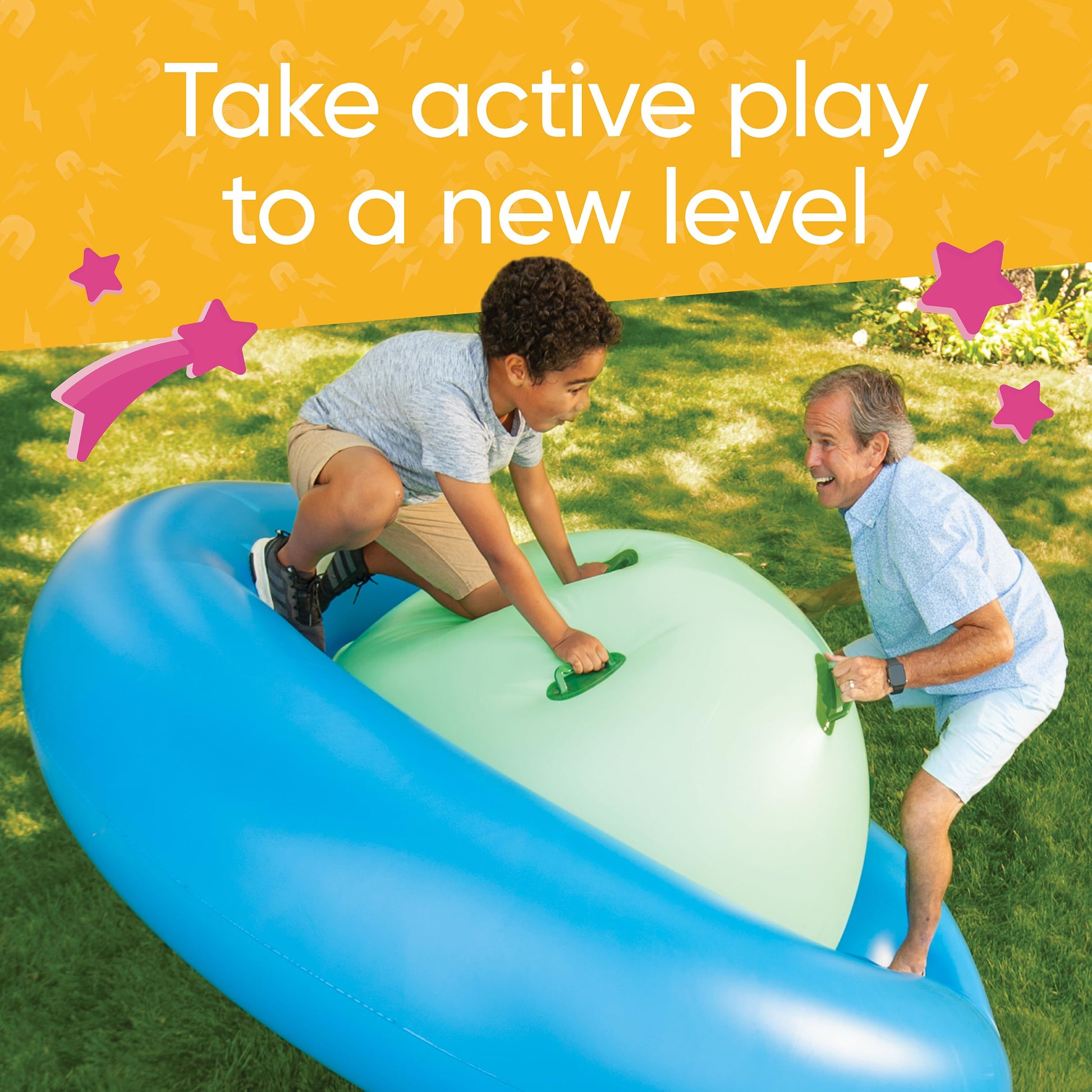 Hearthsong - Balancín inflable de 8 pies con 6 asas, equipo de juego divertido para niños, juguete gigante para actividades de juego al aire última intervensión para niños y niñas a partir de 5 años