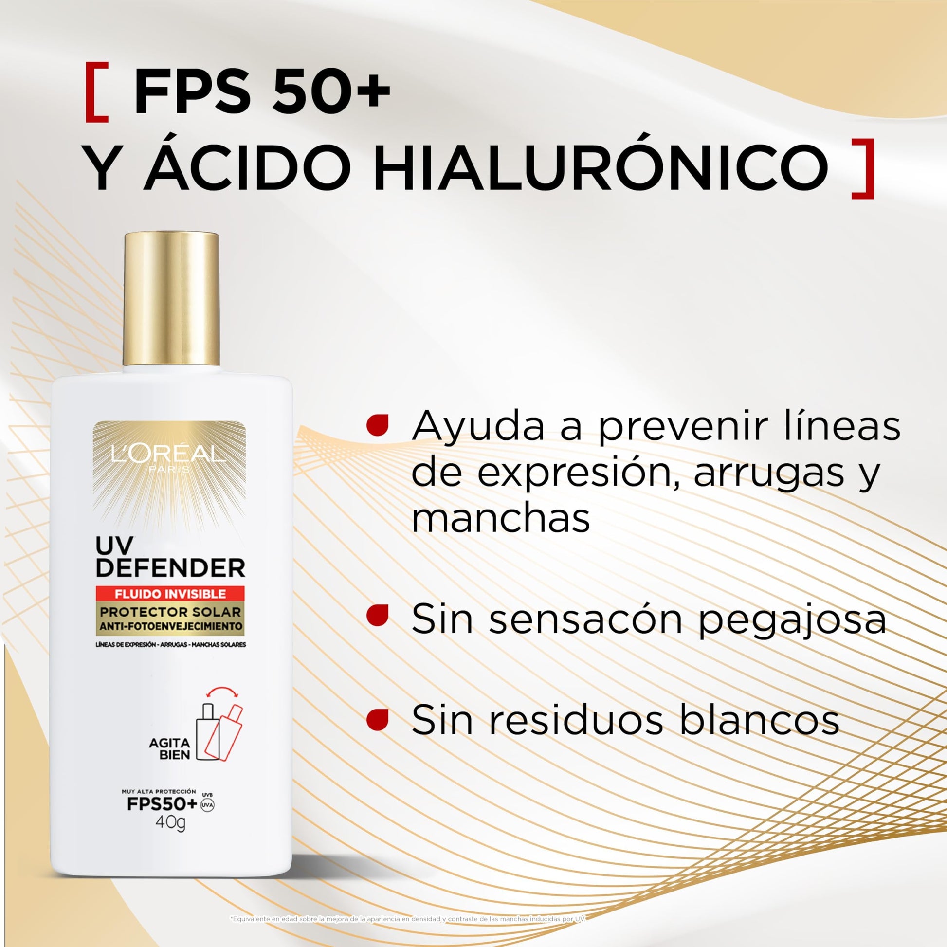 Kit L'Oreal Paris Skincare Serum Facial ácido hialurónico + Crema en Gel Revitalift ácido hialuronico + UV Fluid, protector solar sin color fps50