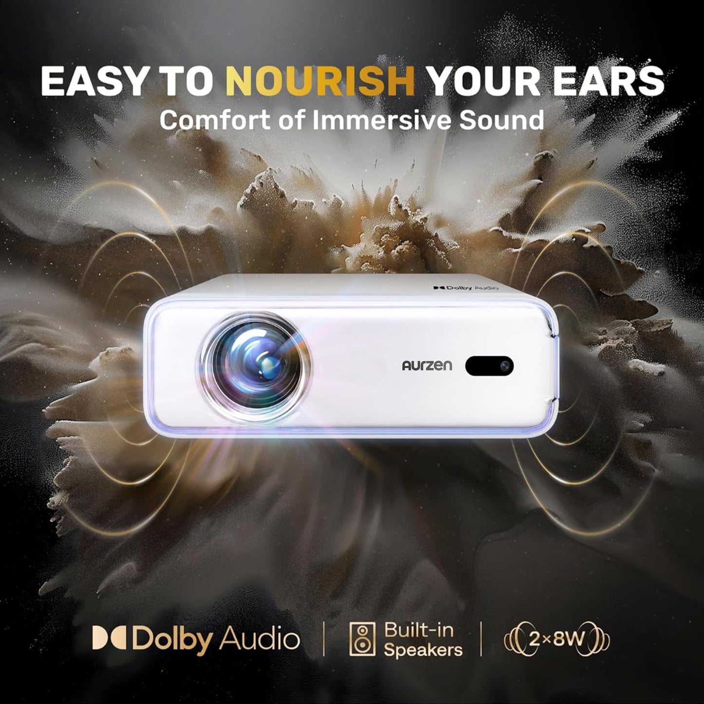 Aurzen EAZZE D1 Proyector Inteligente con WiFi y Bluetooth, aplicación con licencia oficial, enfoque automático/corrección trapezoidal, altavoces Dolby Audio de 16 W, nativo 1080P, HDR10, soporte 4K