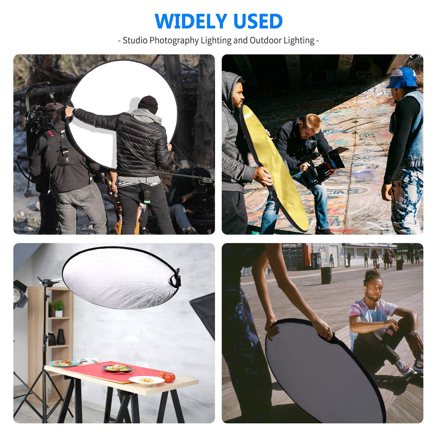 NEEWER 5-en-1 Reflector Luz Redondo Portátil 110CM Plegable Multidisco con Una Sola Empuñadura y Bolsa para Iluminación de Fotografía Estudio e Iluminación Exterior-Oro/Plata/Blanco/Negro/Translúcido