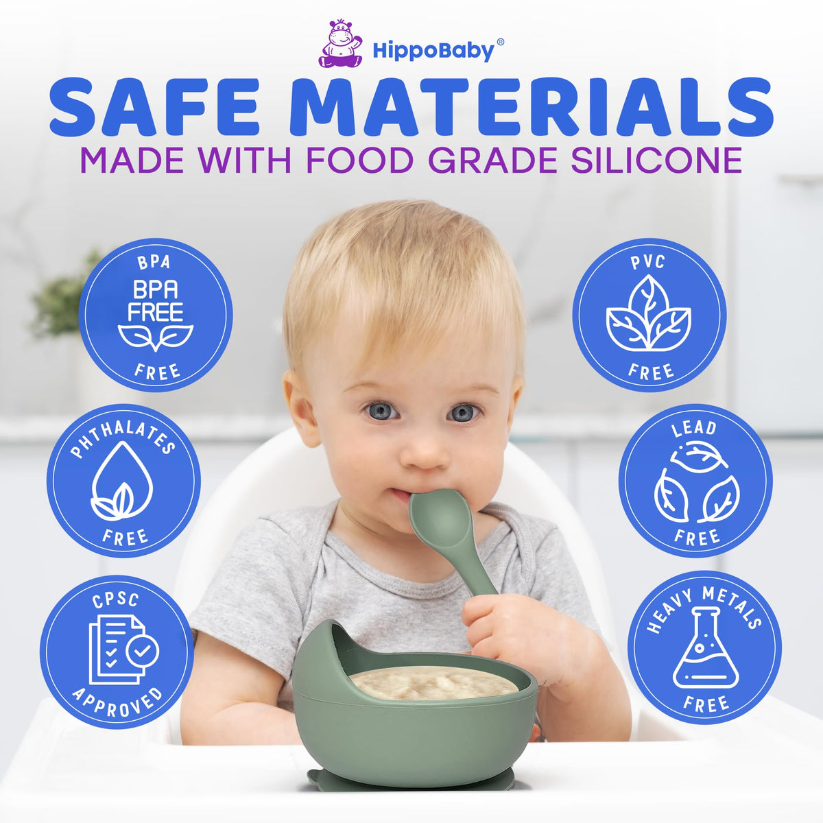 HippoBaby Suministros para destete guiado por el bebé | Juego de alimentación para bebé de 10 piezas de silicona, babero de bebé y niño, taza, plato dividido y tazón, cucharas para autoalimentación