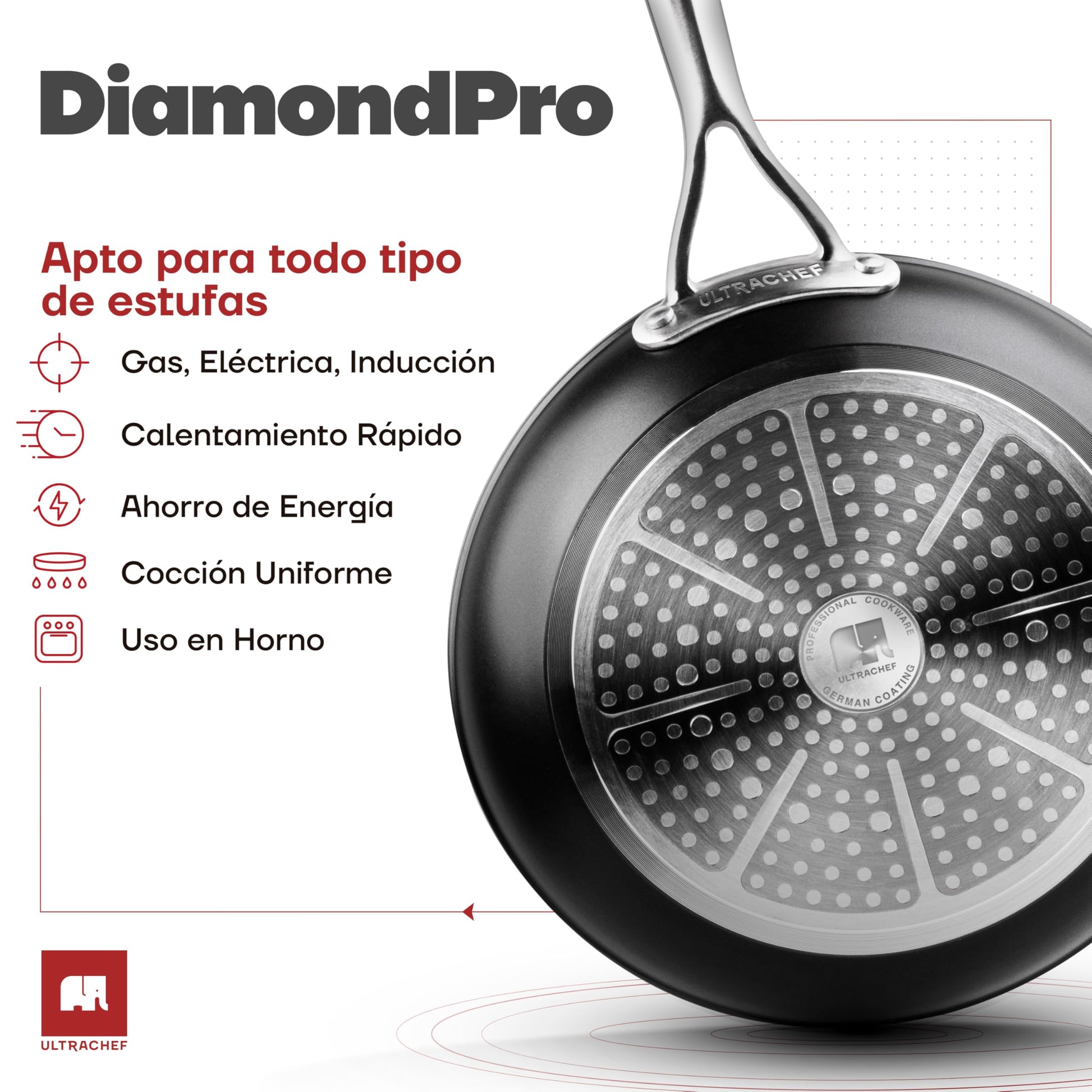 Juego de Sartenes y Crepera ULTRACHEF Diamond Pro Acero Inoxidable Antiadherentes Set de 3 Piezas