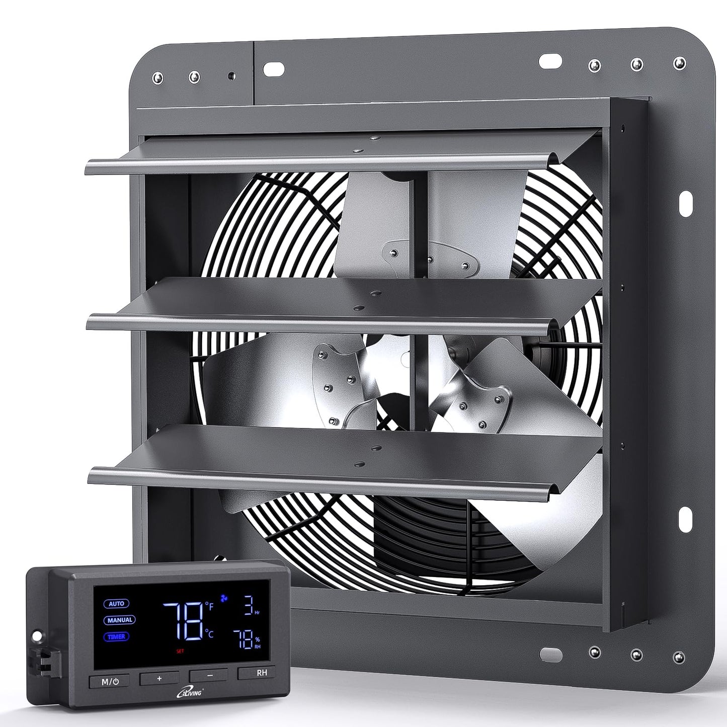 iLiving - Ventilador de escape de obturador montado en la pared, obturador automático, controles de temperatura y humedad con velocidad variable, 960 CFM a 1600 RPM DC Motor