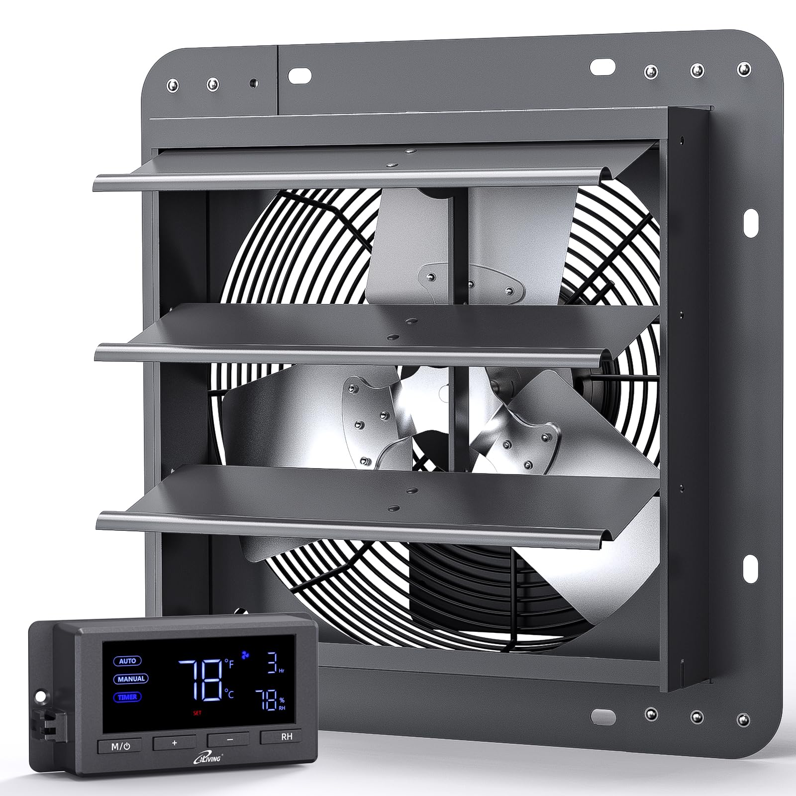 iLiving - Ventilador de escape de obturador montado en la pared, obturador automático, controles de temperatura y humedad con velocidad variable, 960 CFM a 1600 RPM DC Motor