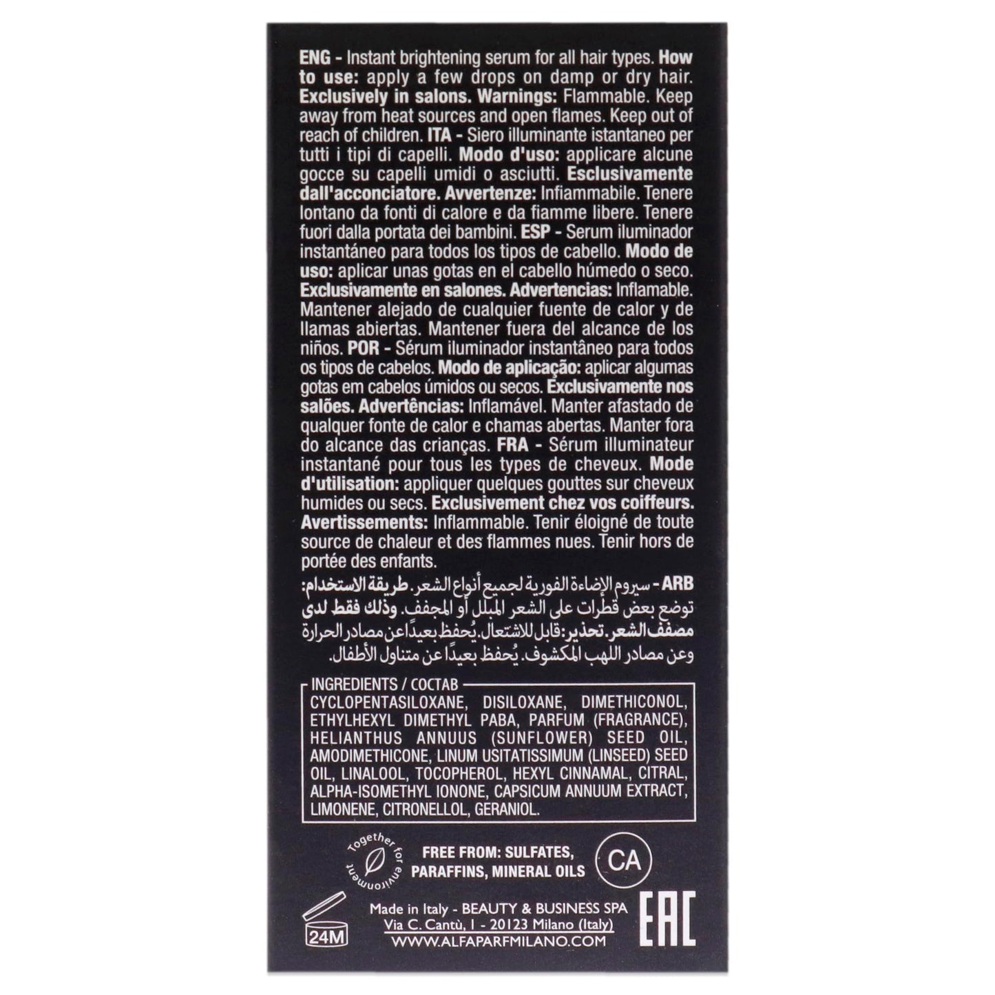 Suero Smoothing Semi Di Lino Sublime Alfaparf Milano Transparente de Acabado Brillante Profesional