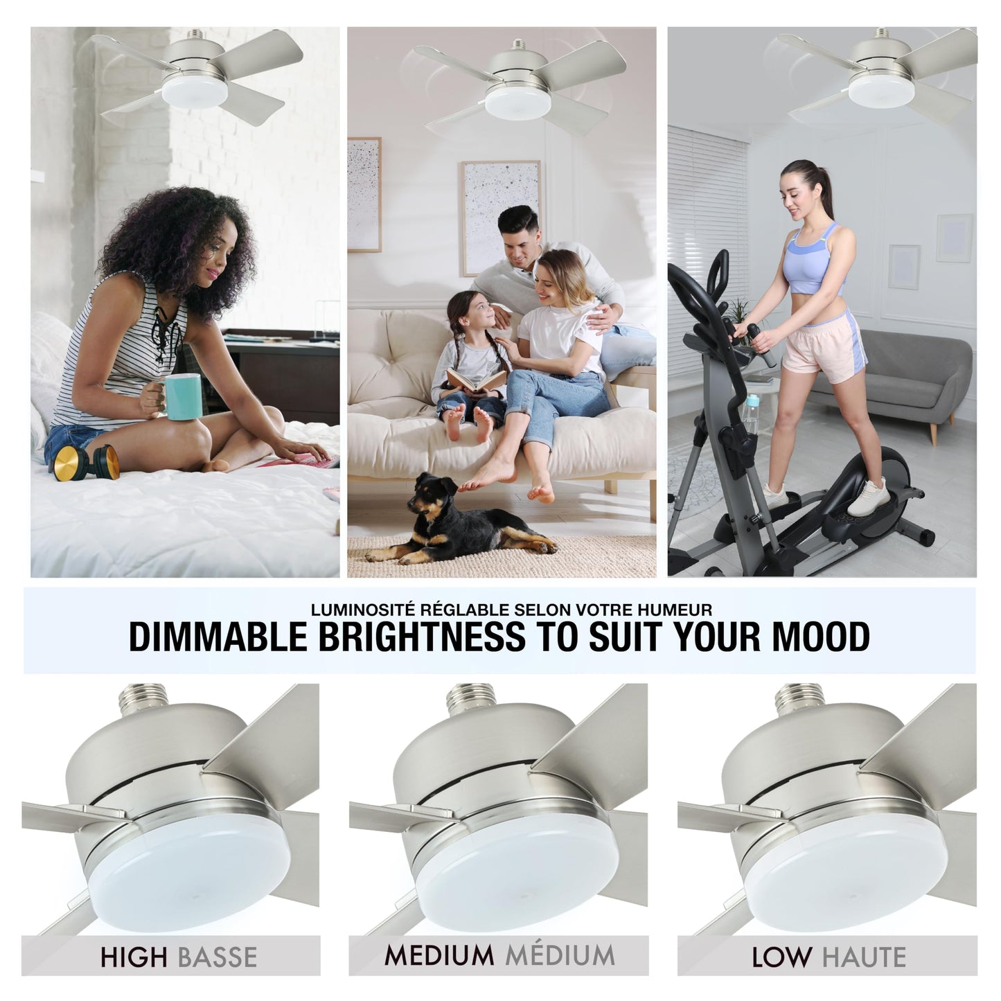 Bell+Howell Socket Breeze Cool Light Deluxe Silver - Ventiladores de techo con luces LED y control remoto, repuesto para foco - recámara, cocina, sala de estar, 1000 lúmenes / 5000 Kelvins